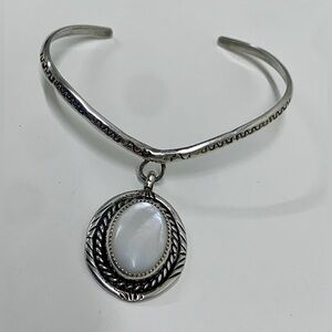 Victorian Era Antique Sterling Silver Bracelet w/ Moonstone Pendant